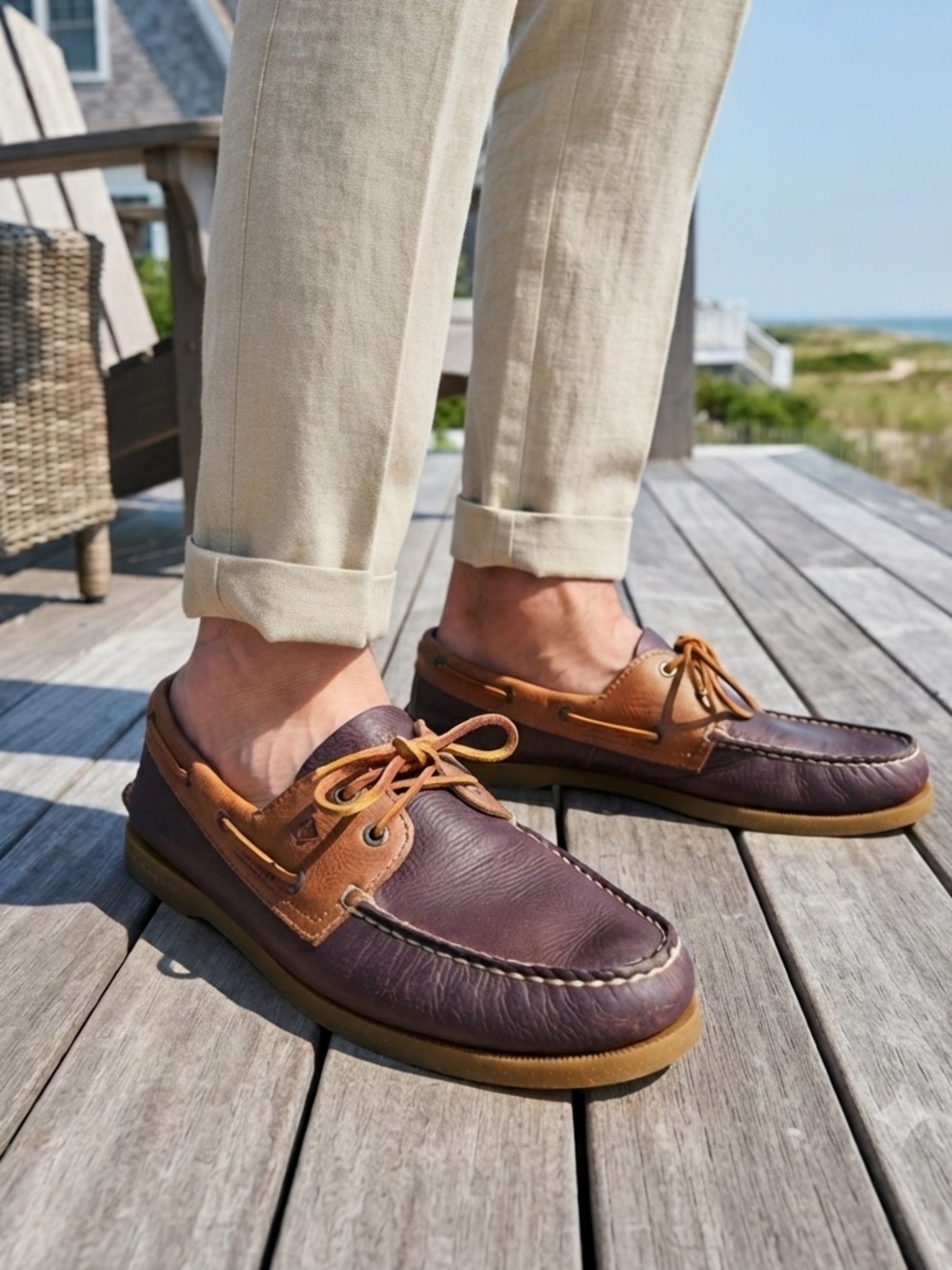 Sperry top sider Men's Two-Tone Brown Leather Boat Shoes slip ons hamptons 12